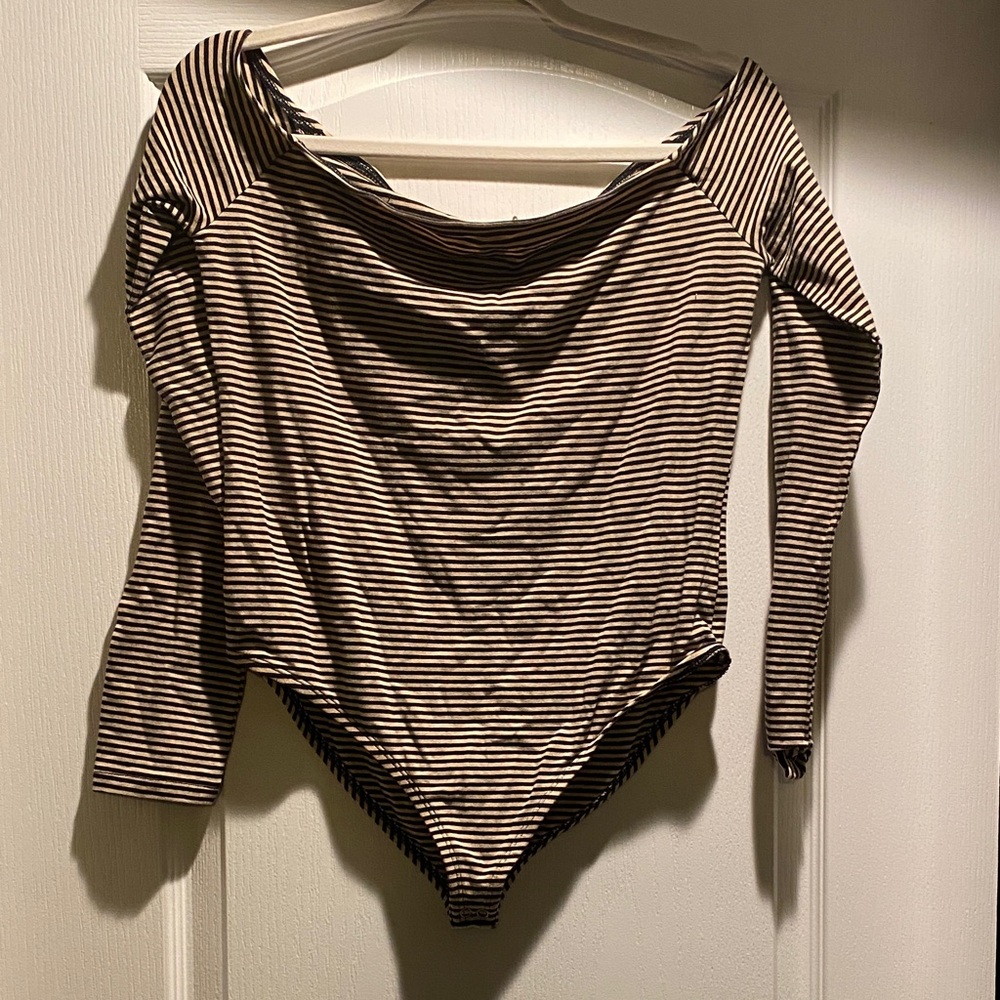 Forever 21 Black and Tan Striped Bodysuit
